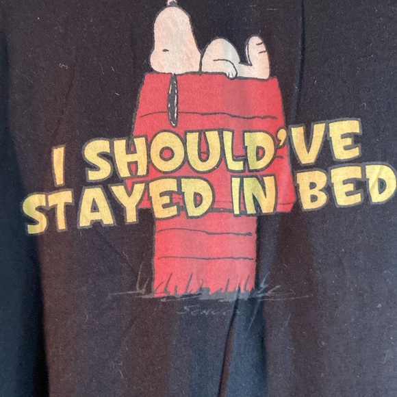 Peanuts black Large t-shirt. 30” chest “I should’ve stayed in bed”. M - Picture 2 of 4